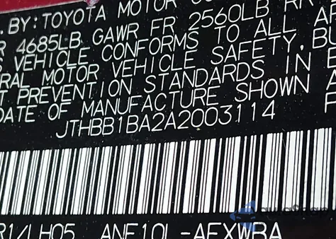 2010 Lexus Hs 250H Premium z USA, uszkodzony, nr VIN JTHBB1BA2A2003114